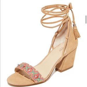 Botkier Tan Suede Sandals with Gorgeous embroidered detail.